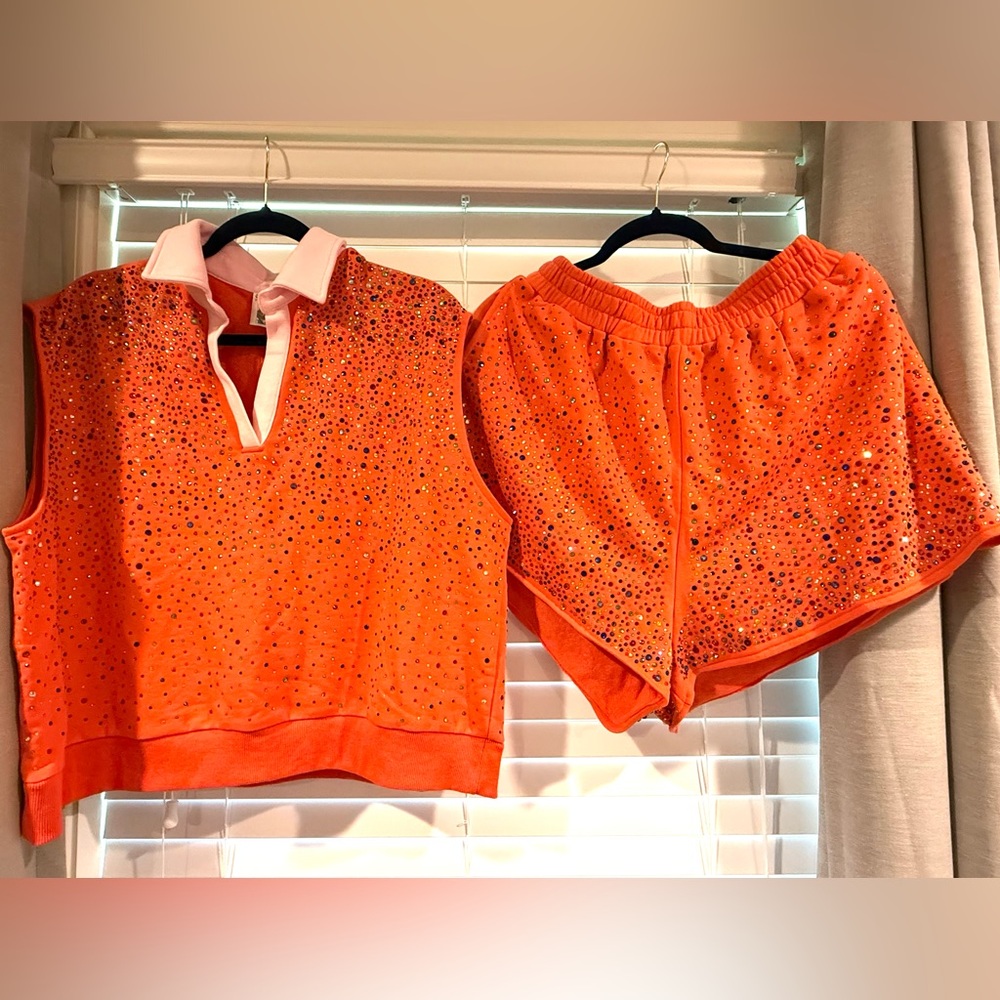 QUEEN OF SPARKLES Vibrant Orange & Multicolor Rhinestone Set